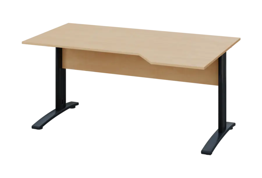 EZK 18 - 164 stůl kancelářský, rohový, pravý, kovová podnož černá, deska 18 mm, široký 1600 mm, bříza irská